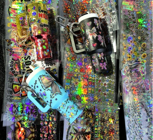 Wholesale Holographic Stickers Random 20pcs/50pcs/100pcs Cartoon Pattern Mini Travel  Cup Stickerlaser wraps