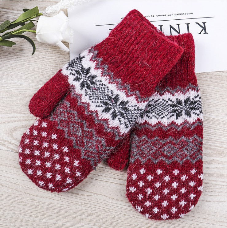 Wholesale Double Layer Thick Warm Pack Mittens Wool Gloves