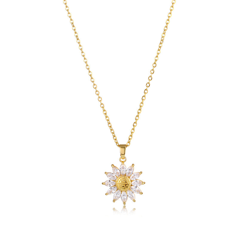 Wholesale Titanium Steel Gold-plated Sunflower Zircon Necklace