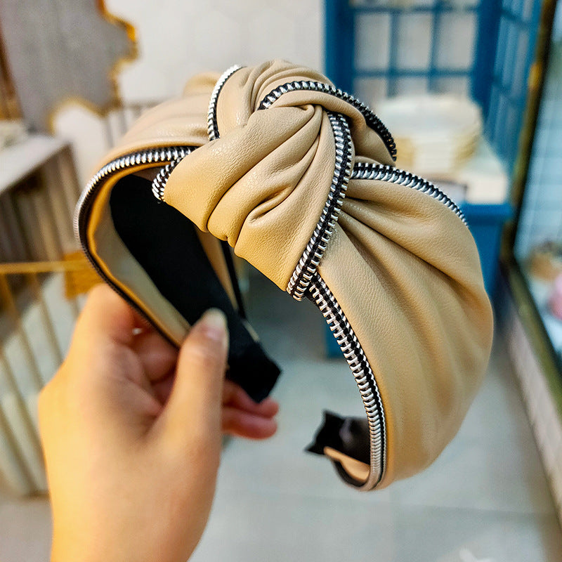 Wholesale Pu Leather Wide Edge Knotted Headband
