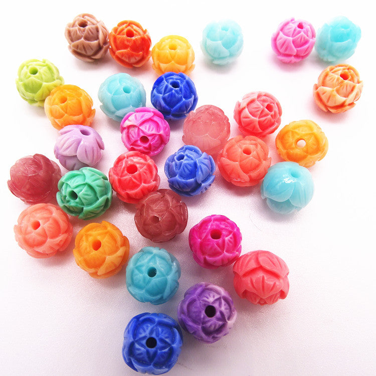 Wholesale 50pcs Coral Pink Synthetic Lotus Gradient Two Color Round Beads