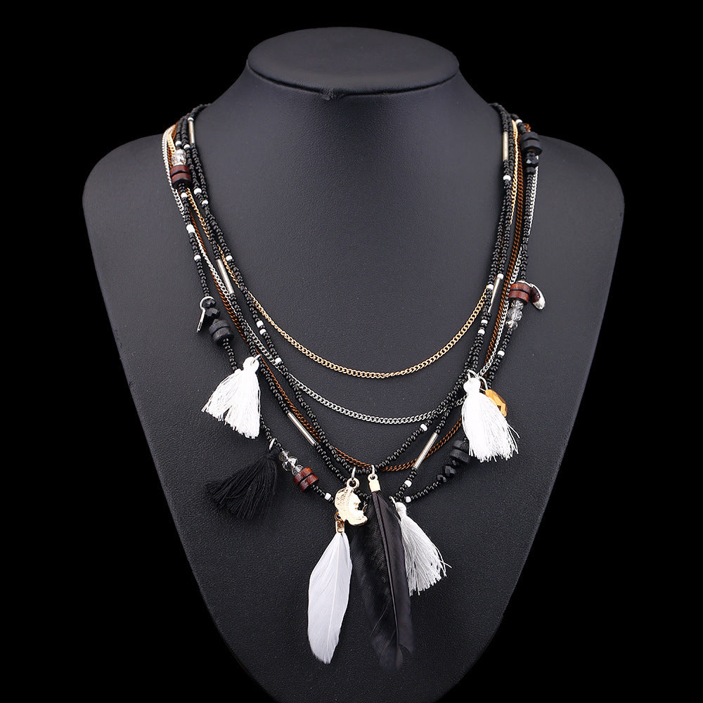Wholesale Feather Colorful Rice Ball Alloy Necklace