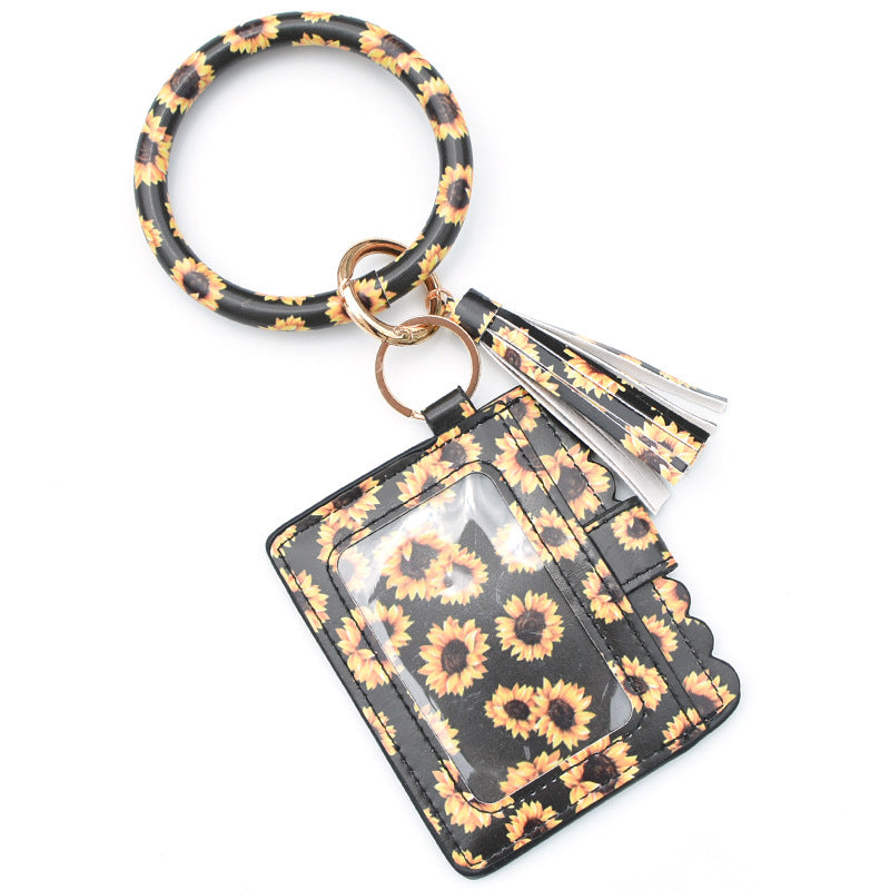 Wholesale Leopard Print PU Leather Tassel Bracelet Coin Purse Keychain