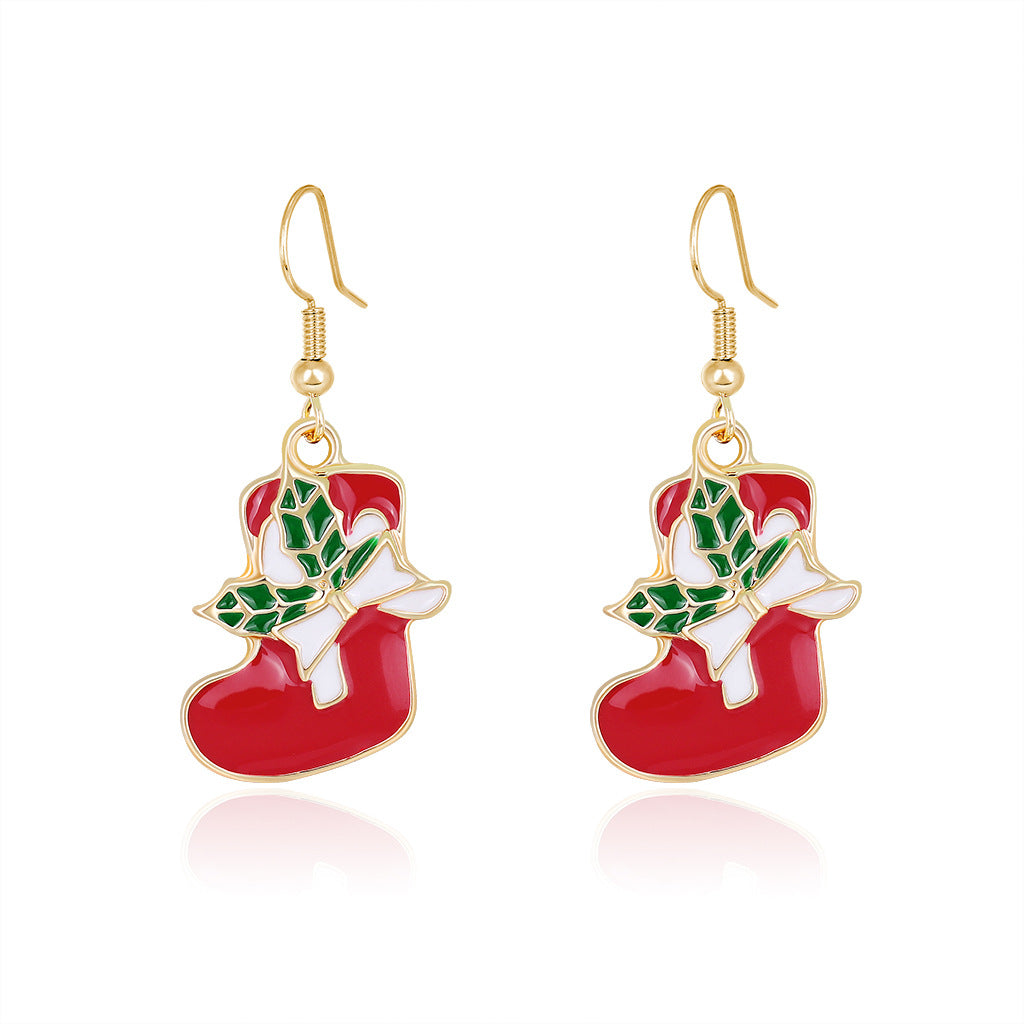 Wholesale Christmas Oil Drop Diamond Santa Claus Christmas Tree Alloy Earrings