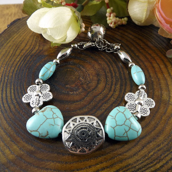 Wholesale Nepalese Retro Ethnic Style Turquoise Alloy Bracelet