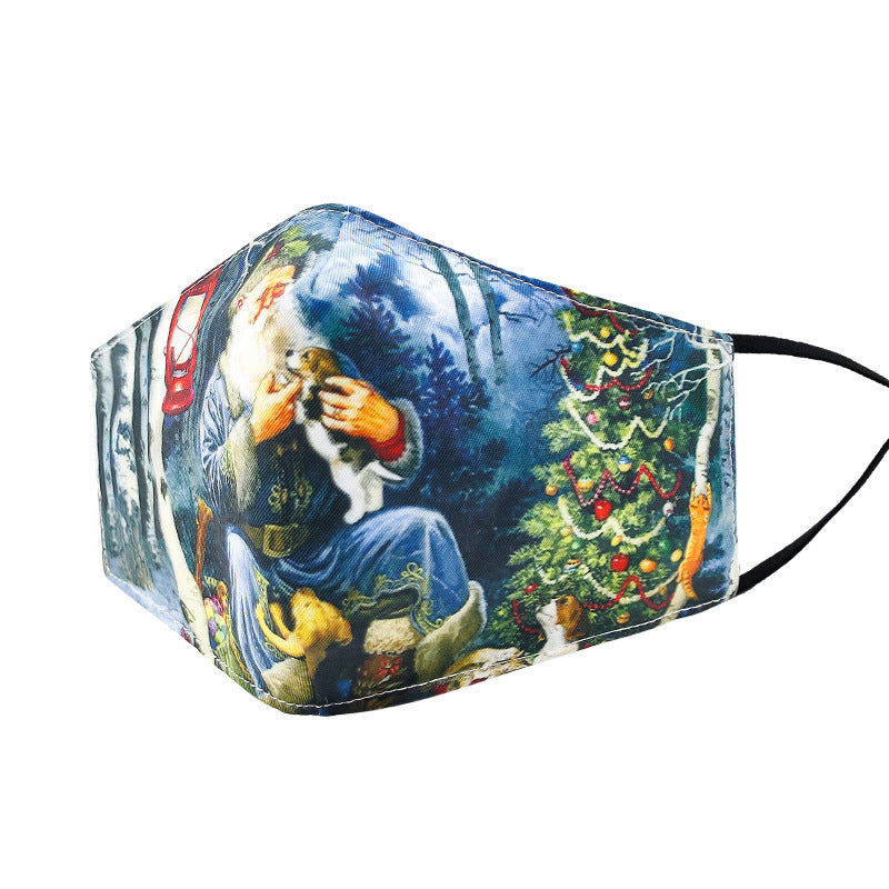 Wholesale Christmas 3D Printed Winter Dustproof Breathable Washable Cotton Mask