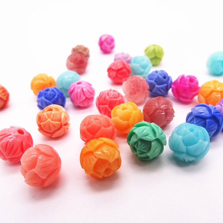 Wholesale 50pcs Coral Pink Synthetic Lotus Gradient Two Color Round Beads