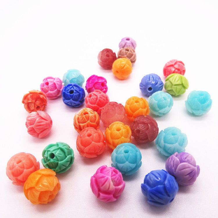 Wholesale 50pcs Coral Pink Synthetic Lotus Gradient Two Color Round Beads