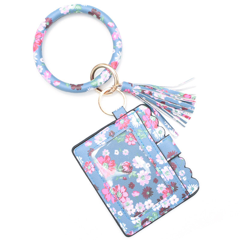 Wholesale Leopard Print PU Leather Tassel Bracelet Coin Purse Keychain