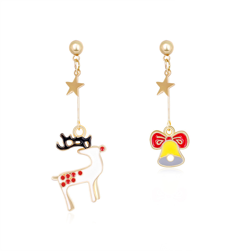 Wholesale Christmas Oil Drop Diamond Santa Claus Christmas Tree Alloy Earrings