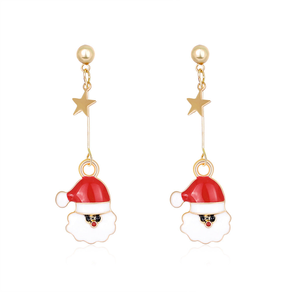 Wholesale Christmas Oil Drop Diamond Santa Claus Christmas Tree Alloy Earrings