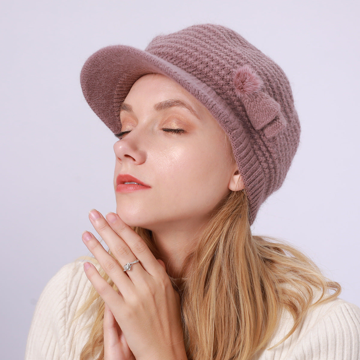 Wholesale Autumn and Winter Solid Color Knitted Hat Plus Velvet Warm Woolen Beret