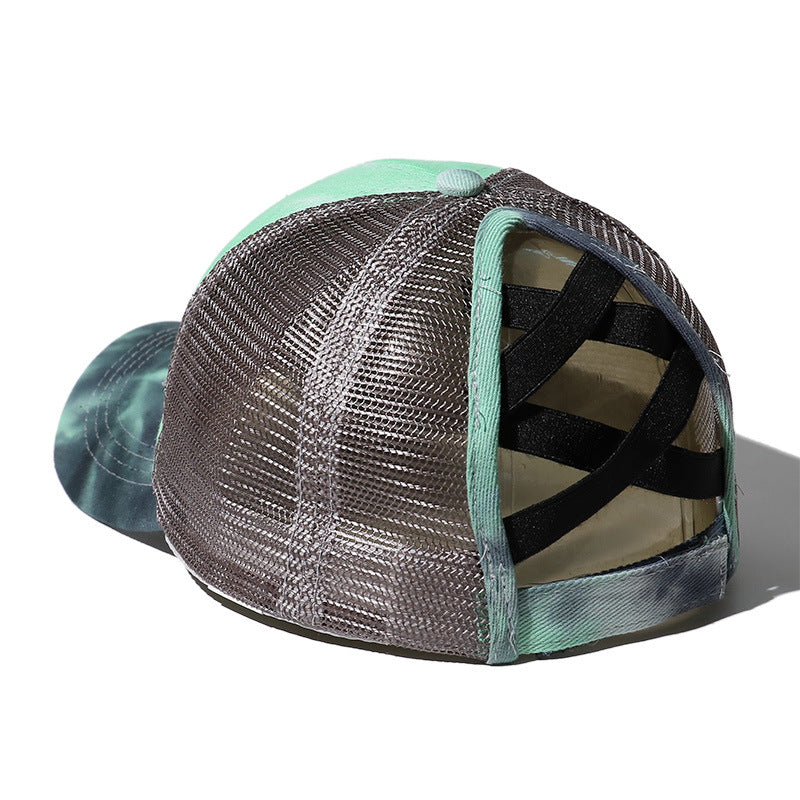 Wholesale Tie Dye Loop Cross Starry Pattern Ponytail Baseball Cap