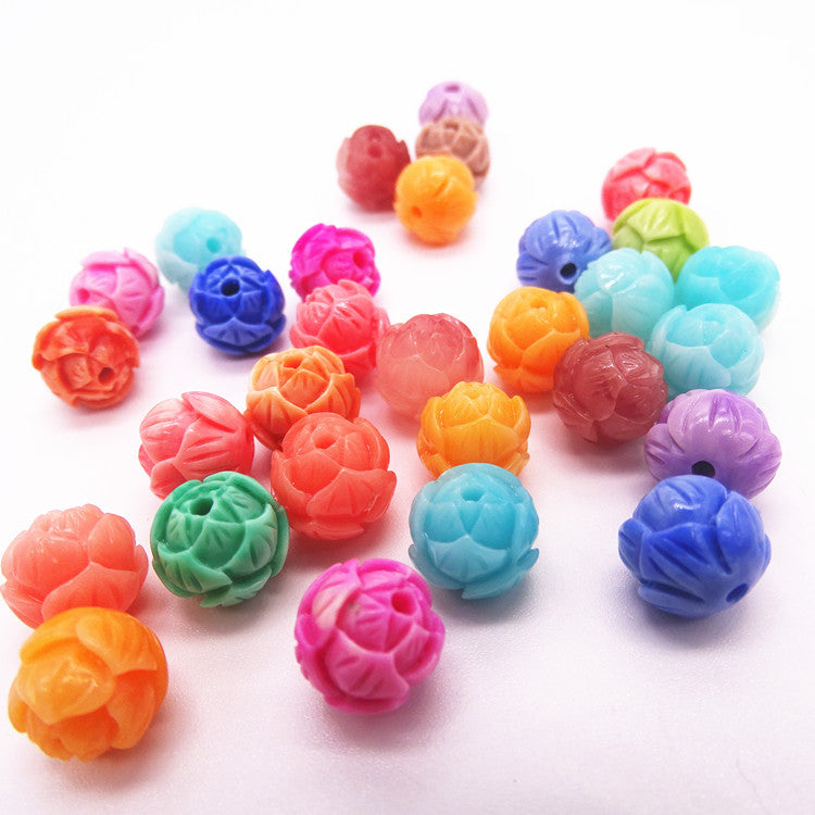 Wholesale 50pcs Coral Pink Synthetic Lotus Gradient Two Color Round Beads