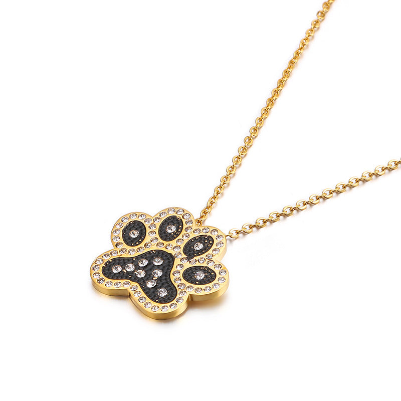 Wholesale Full Diamond Dog Paw Pendant Titanium Steel Necklace