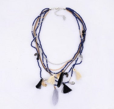 Wholesale Feather Colorful Rice Ball Alloy Necklace