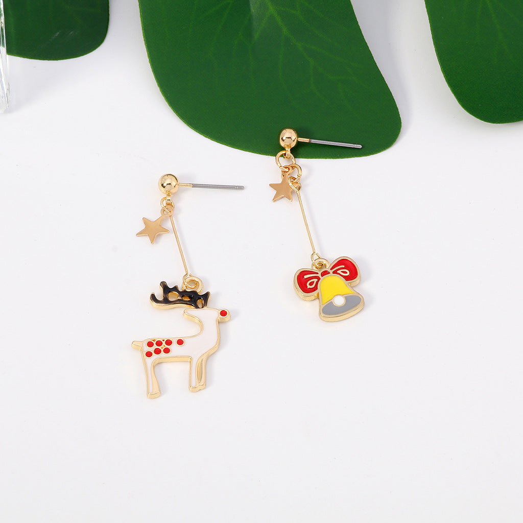 Wholesale Christmas Oil Drop Diamond Santa Claus Christmas Tree Alloy Earrings