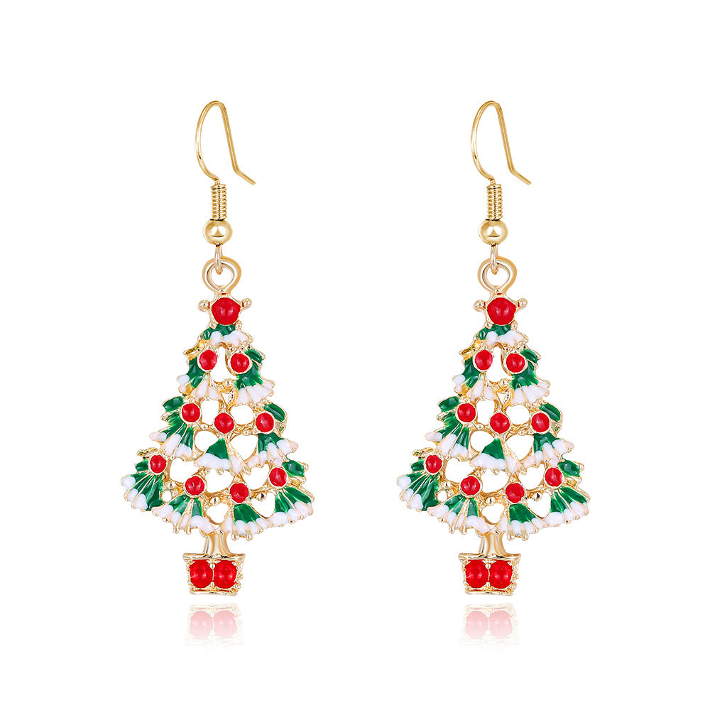 Wholesale Christmas Oil Drop Diamond Santa Claus Christmas Tree Alloy Earrings