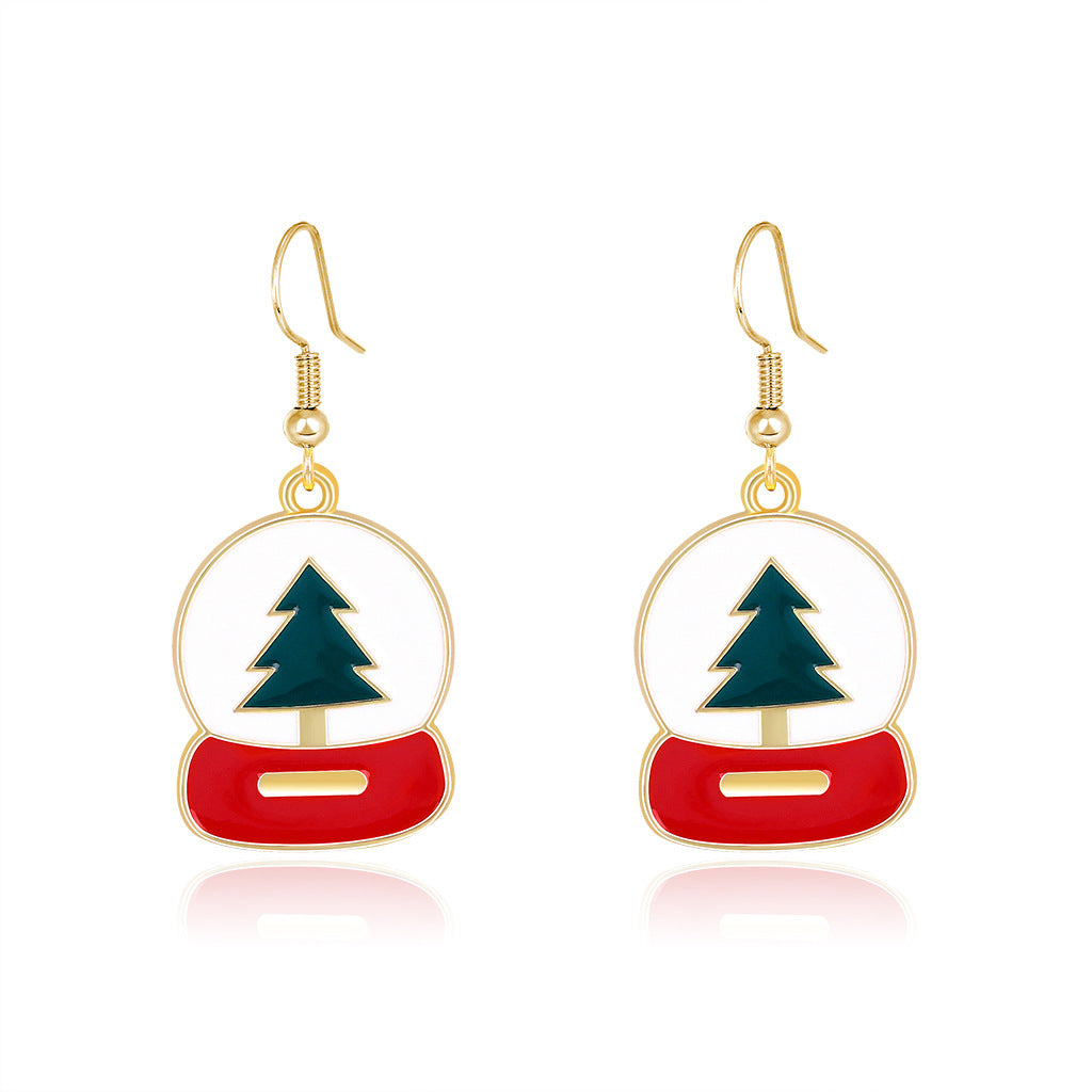 Wholesale Christmas Oil Drop Diamond Santa Claus Christmas Tree Alloy Earrings