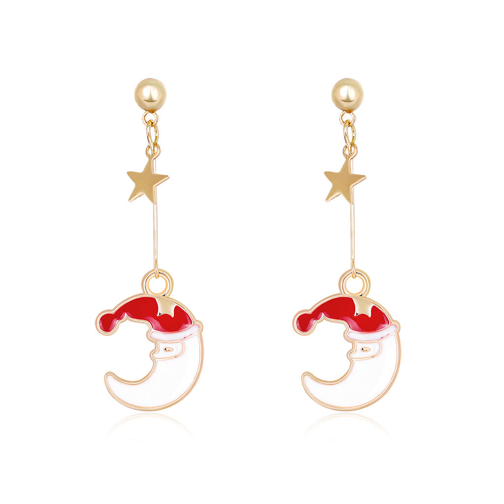 Wholesale Christmas Oil Drop Diamond Santa Claus Christmas Tree Alloy Earrings