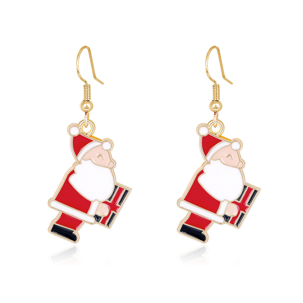 Wholesale Christmas Oil Drop Diamond Santa Claus Christmas Tree Alloy Earrings