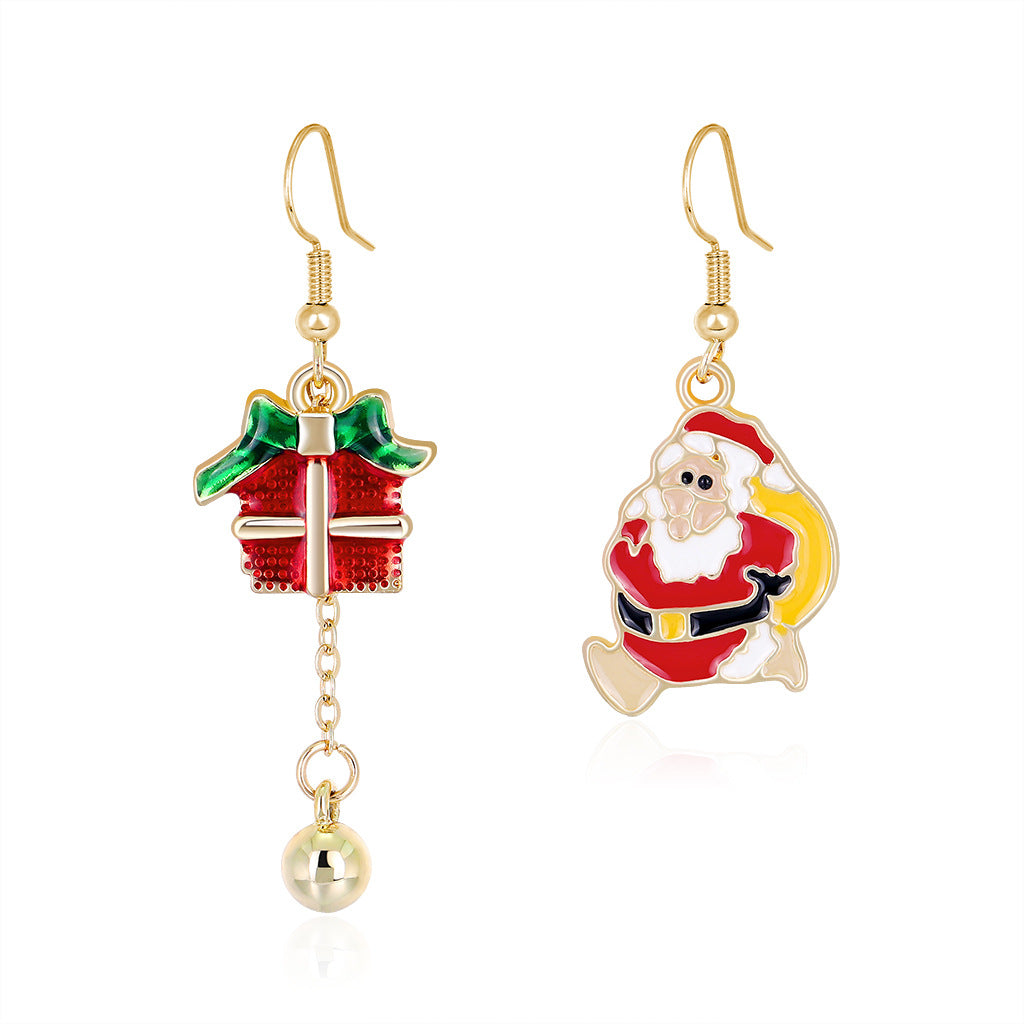 Wholesale Christmas Oil Drop Diamond Santa Claus Christmas Tree Alloy Earrings