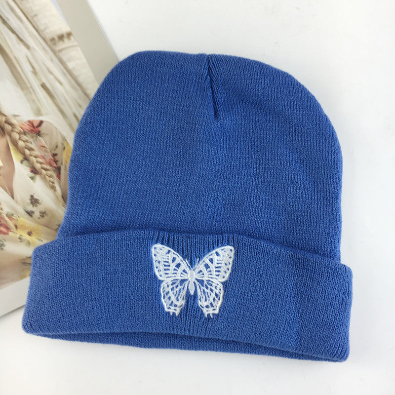 Wholesale Acrylic Autumn and Winter Butterfly Embroidery Knitted Woolen Hat Couple Hat