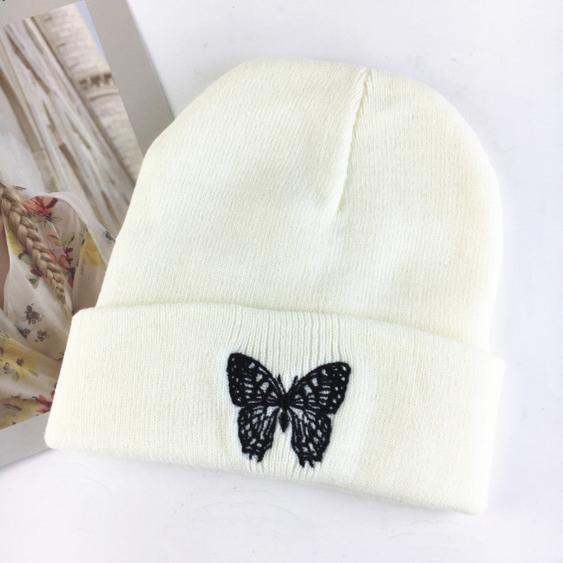 Wholesale Acrylic Autumn and Winter Butterfly Embroidery Knitted Woolen Hat Couple Hat