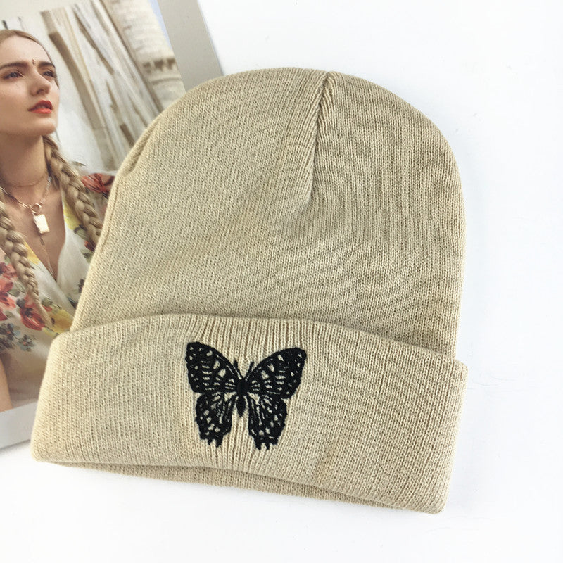 Wholesale Acrylic Autumn and Winter Butterfly Embroidery Knitted Woolen Hat Couple Hat