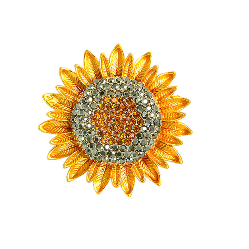 Wholesale Sunflower Diamond Alloy Brooch