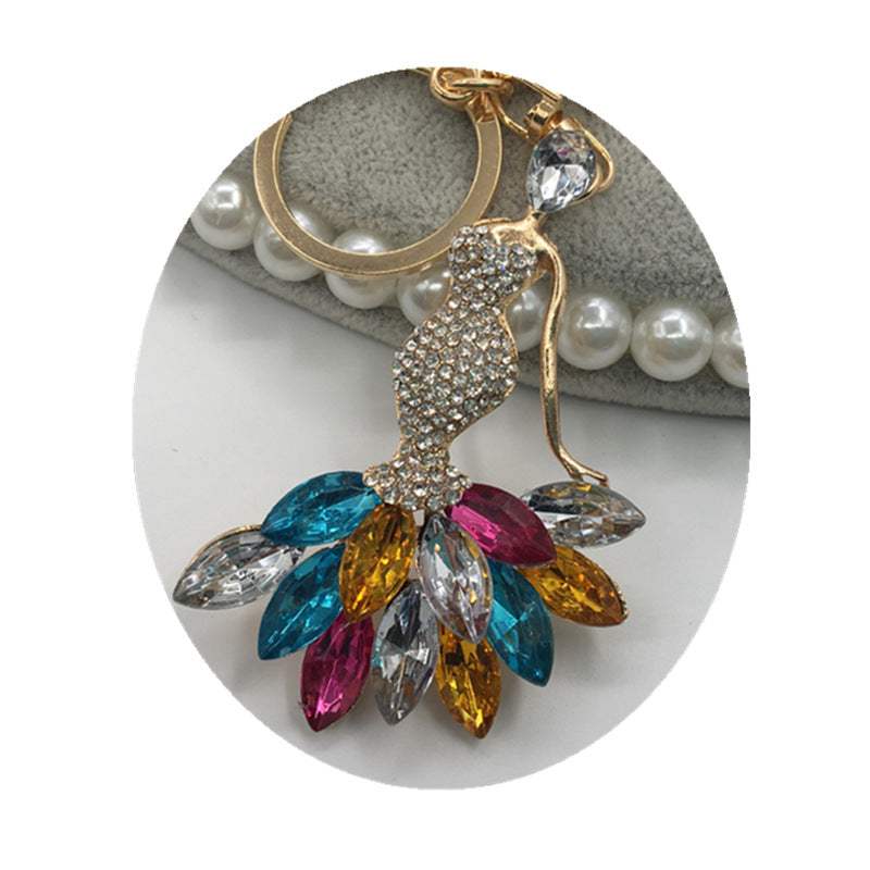 Wholesale Dancing Girl Full Diamond Alloy Keychain