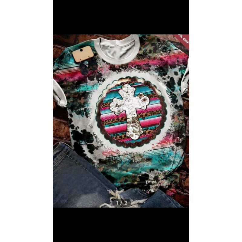 Wholesale Aztec Western Style Polyester Printed Round Neck T-shirts