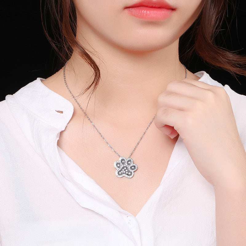 Wholesale Full Diamond Dog Paw Pendant Titanium Steel Necklace