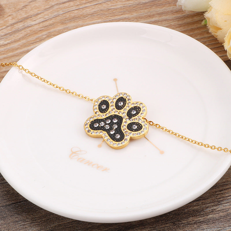 Wholesale Full Diamond Dog Paw Pendant Titanium Steel Necklace