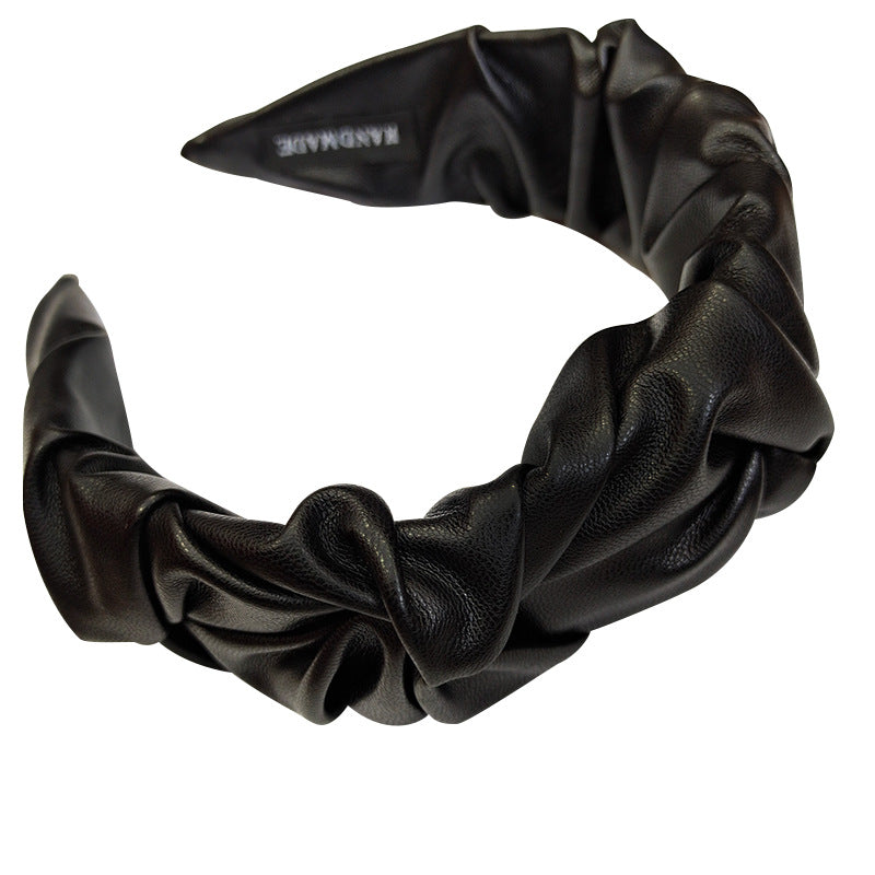 Wholesale Solid Color Pu Leather Pleated Headband