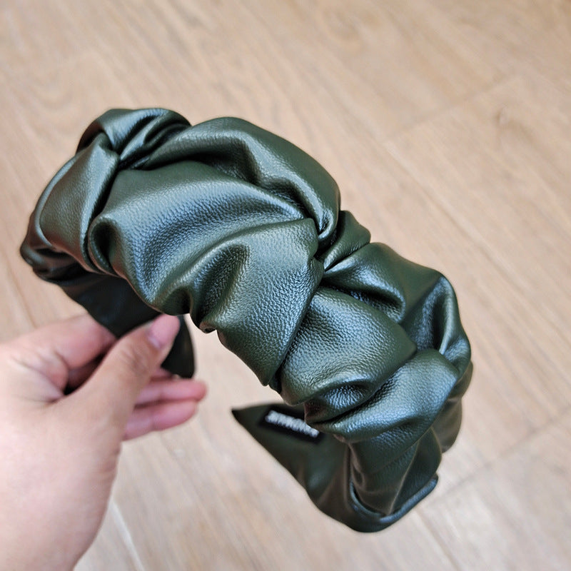 Wholesale Solid Color Pu Leather Pleated Headband