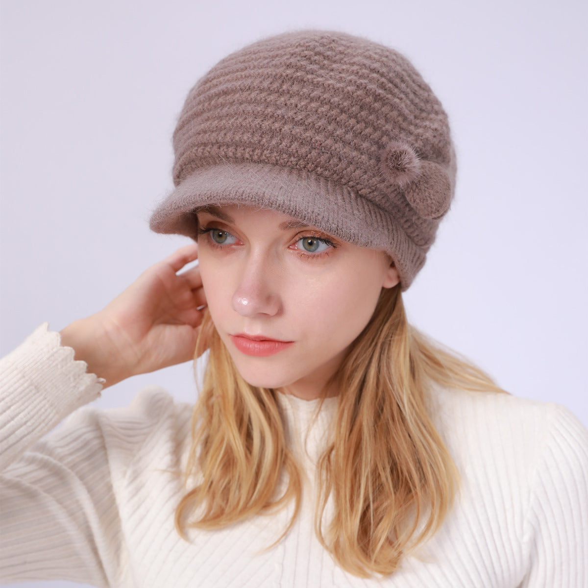 Wholesale Autumn and Winter Solid Color Knitted Hat Plus Velvet Warm Woolen Beret