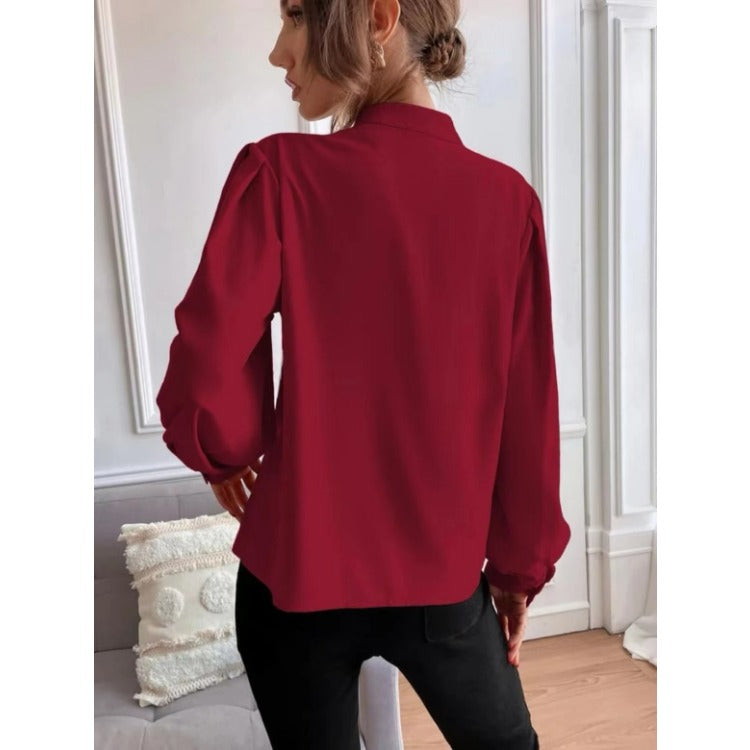 Wholesale New Elegant Solid Lapel Long Sleeve Single-breasted Loose Blouse with Solid Lapels