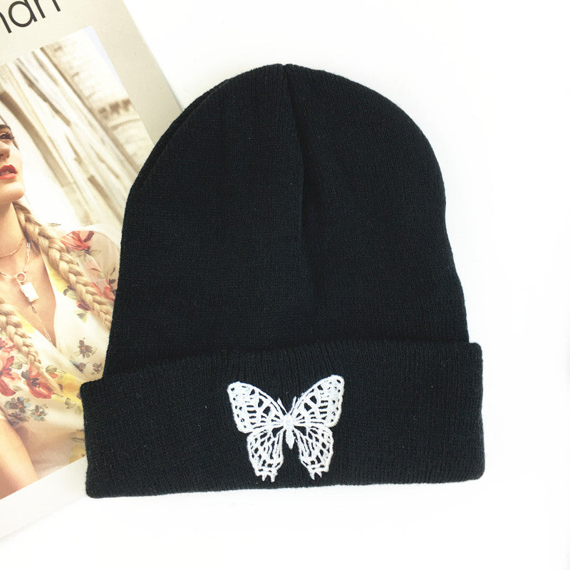 Wholesale Acrylic Autumn and Winter Butterfly Embroidery Knitted Woolen Hat Couple Hat