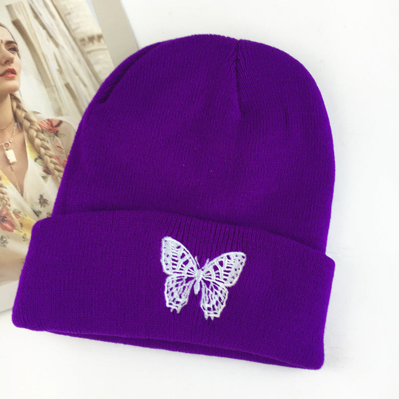 Wholesale Acrylic Autumn and Winter Butterfly Embroidery Knitted Woolen Hat Couple Hat