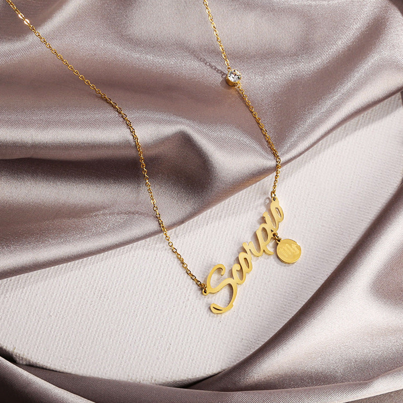 Wholesale English Letter Diamond Zodiac Necklace