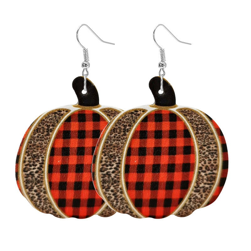Wholesale Thanksgiving Pumpkin Turkey Festival Skin Maple Leaf PU Earrings