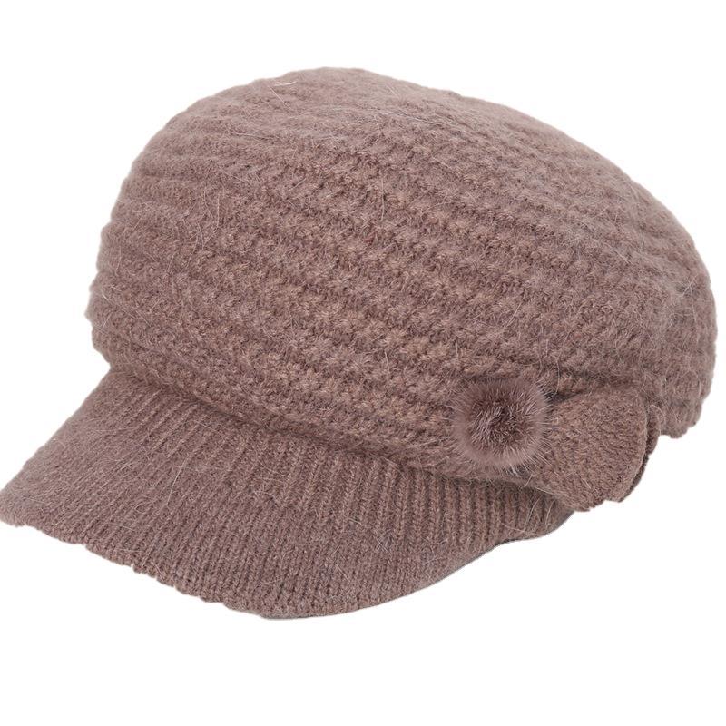 Wholesale Autumn and Winter Solid Color Knitted Hat Plus Velvet Warm Woolen Beret