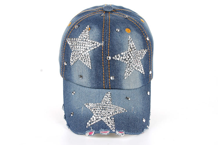 Wholesale Five-pointed star diamond denim baseball cap