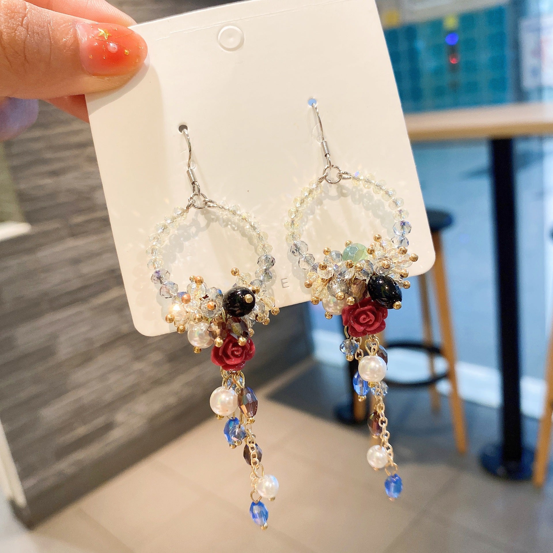 Wholesale Long Female Exaggerated Retro Crystal Streaming Earrings