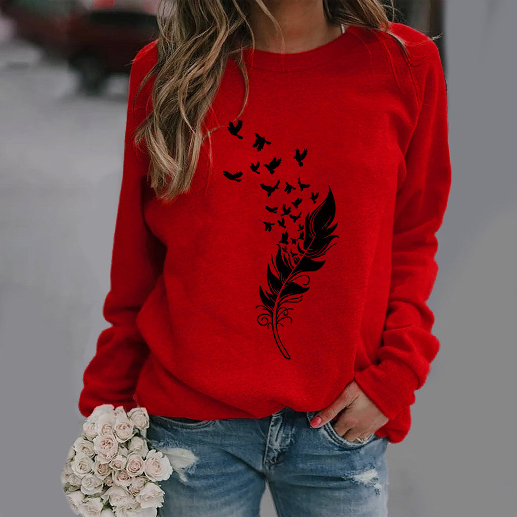 Wholesale Polyester Feather Fun Pattern Printed Long Sleeves