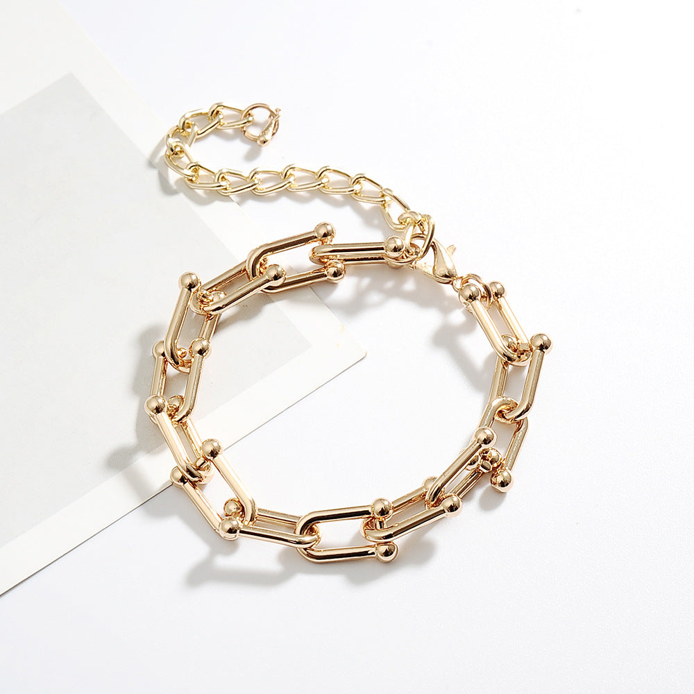 Wholesale Simple U-shaped Horseshoe Buckle Bracelet Necklace and Earrings Set