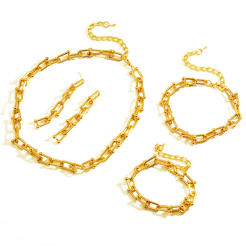 Wholesale Simple U-shaped Horseshoe Buckle Bracelet Necklace and Earrings Set
