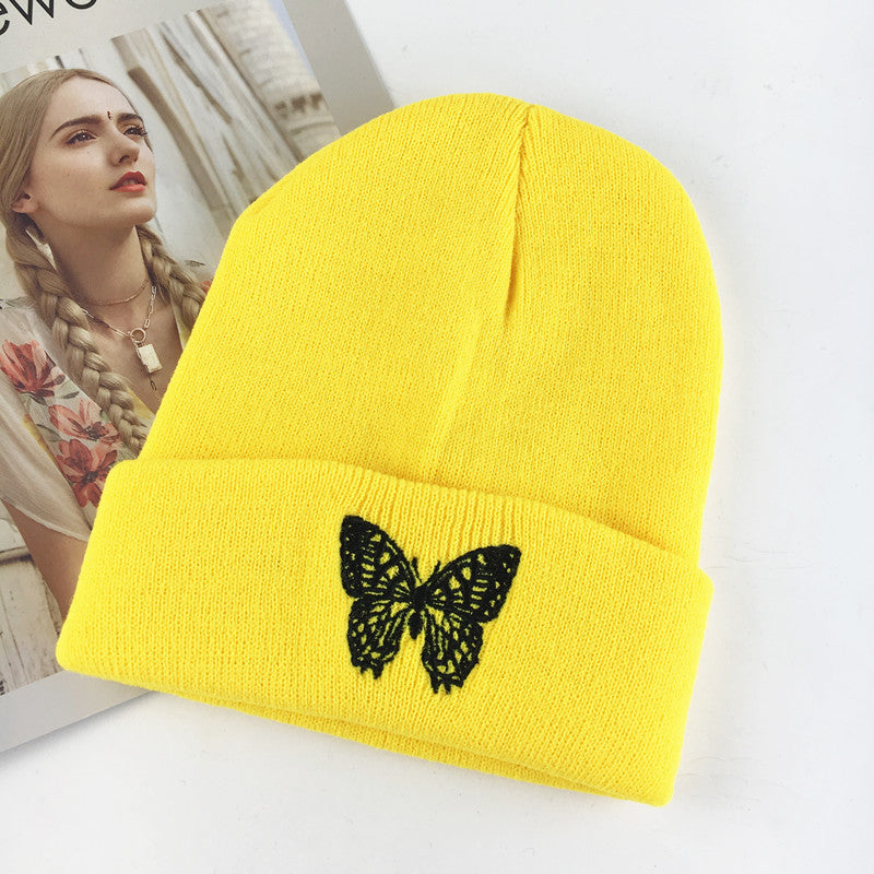 Wholesale Acrylic Autumn and Winter Butterfly Embroidery Knitted Woolen Hat Couple Hat