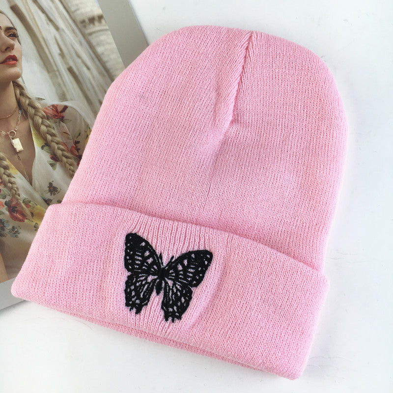 Wholesale Acrylic Autumn and Winter Butterfly Embroidery Knitted Woolen Hat Couple Hat